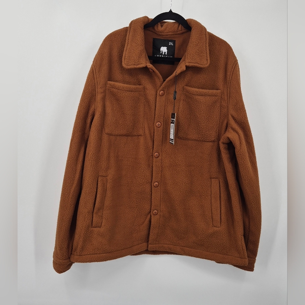 American Stitch Double Pocket Button Down Fleece Brown 2XL Men's Jacket NWT